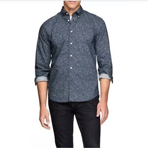 Tommy Hilfiger Flex Poplin Linen Floral Long Sleeve Button Down Blue Med NWT